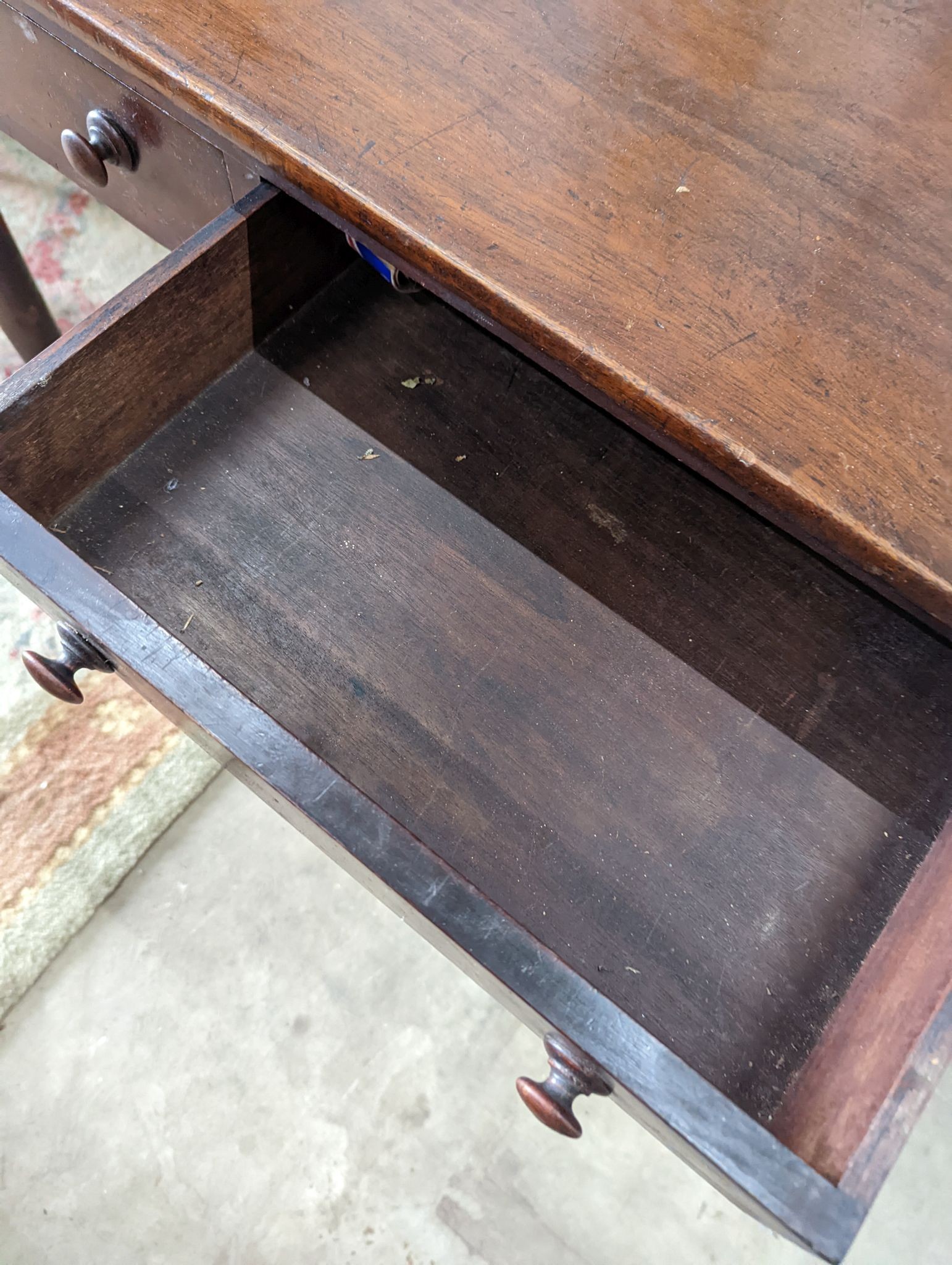 A Victorian mahogany two drawer side table, width 99cm, depth 53cm, height 80cm